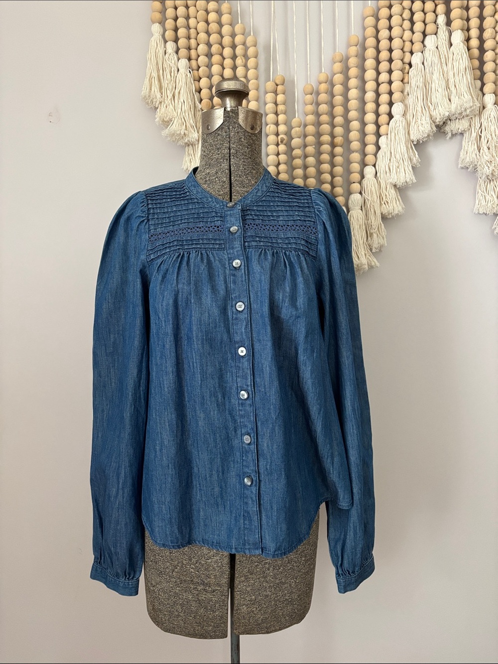 GAP Blue Denim Pintuck Button-Down Shirt